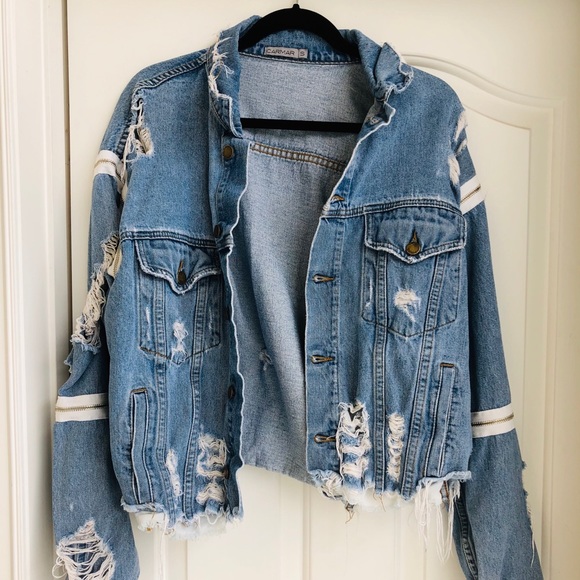 CARMAR LF DISTRESSED DENIM JACKET w/ ZIPPER DETAIL - Picture 1 of 4